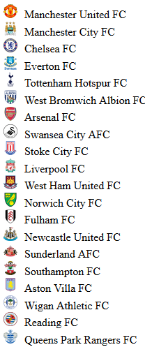 Liste av klubber